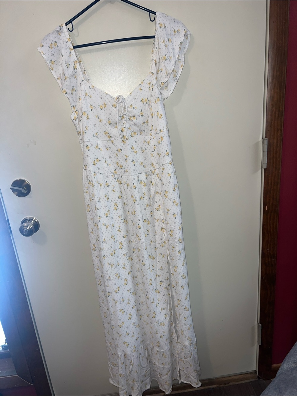 Hollister White Maxi Dress with Yellow Floral Print